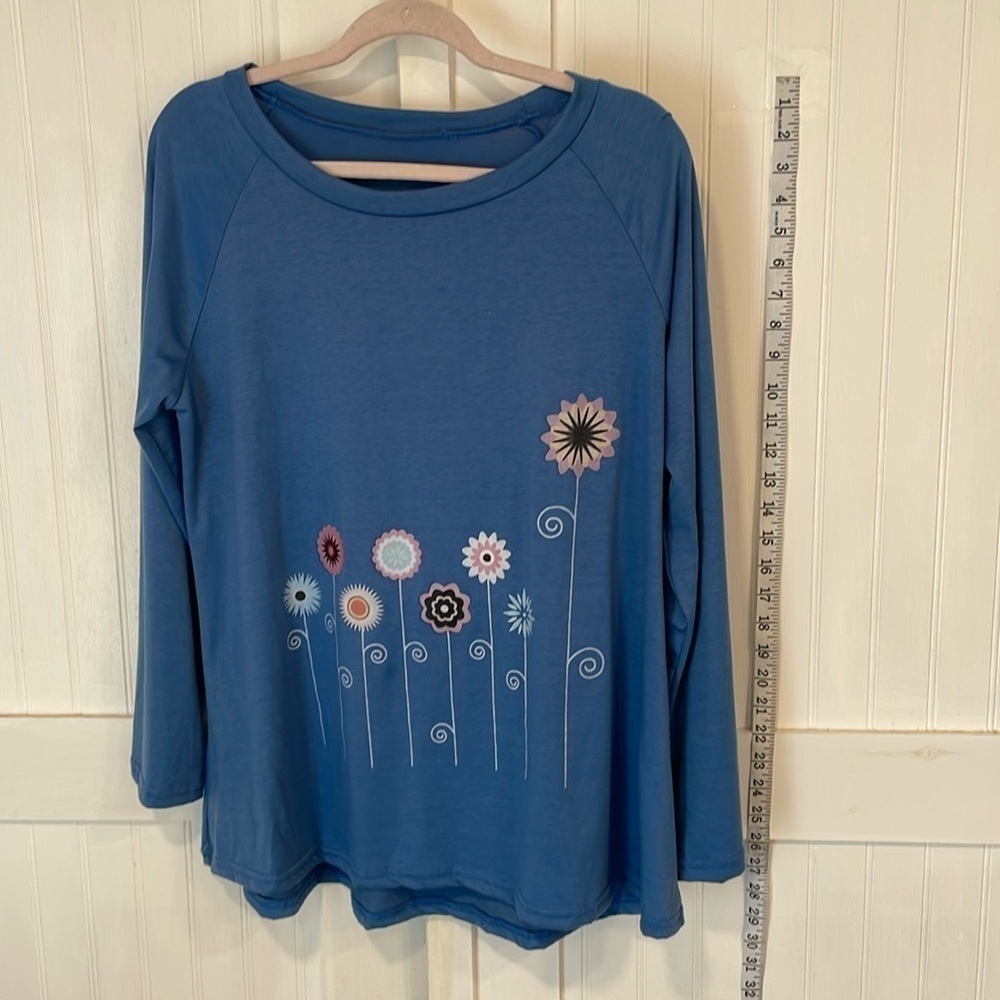 Floral Blue Long Sleeve, soft Tee size XL